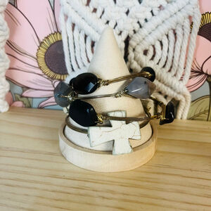 Stone‎ Wire Wrapped Bangle Bracelet Set Boho Bohemian Stacking